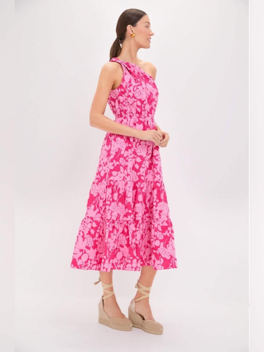 Hyacinth House Tuckernuck Pink Textured Floral One Shoulder Sybil Maxi Dress XL